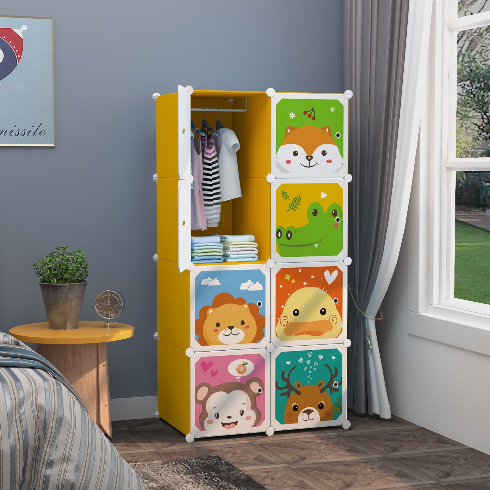 Dulap modular pentru copii, portocaliu, AT PERFORMANCE®, 8 rafturi, durabil, 76x37x147  cm, animalute